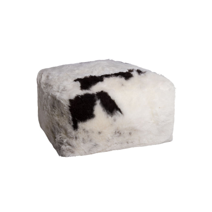 Spotted Short Hair Sheepskin Cube Pouf - White