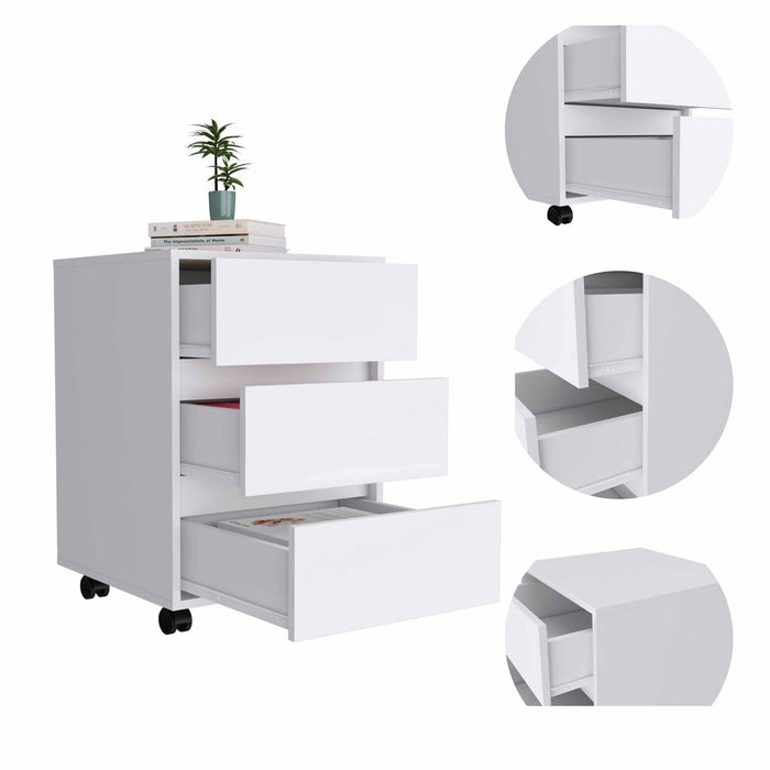 Three Drawer Rolling Cabinet - White