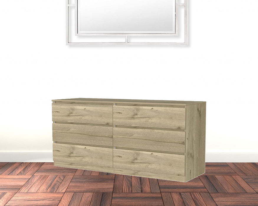 Six Drawer Double Dresser - Light Oak / White