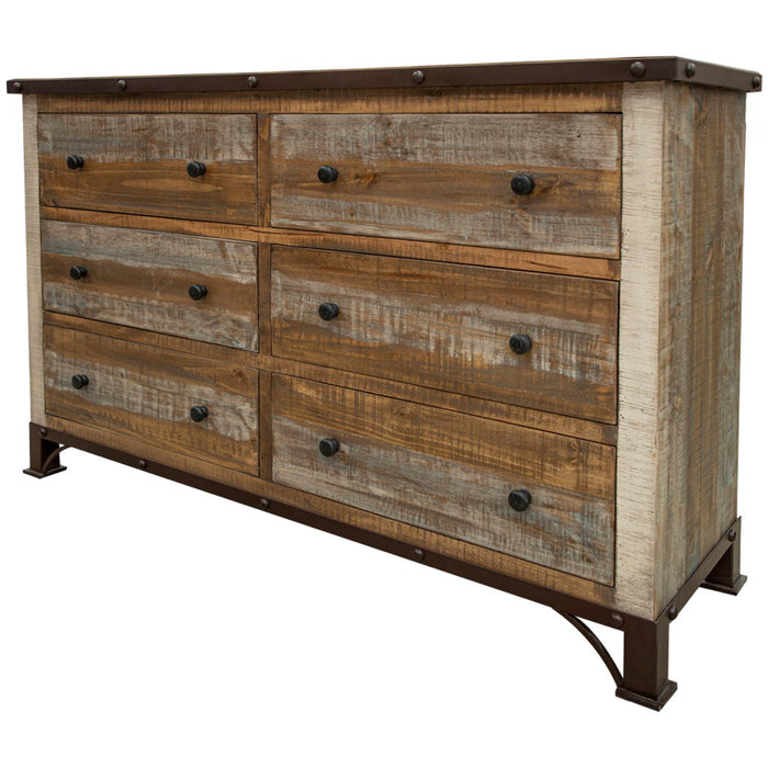 Solid Wooden Six Drawer Double Dresser - Brown