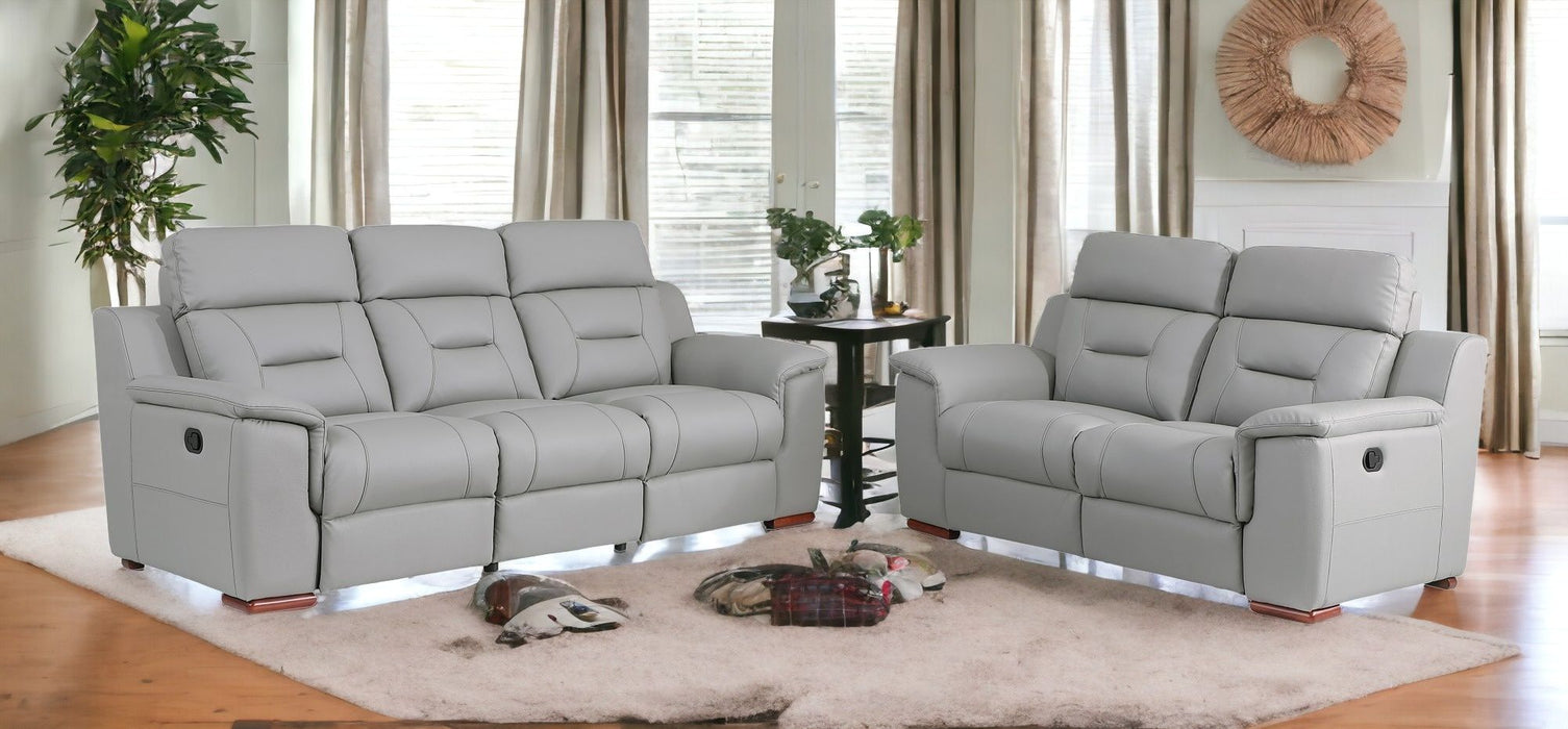 2 Piece Genuine Leather Indoor Five Person Seating Set - Gray