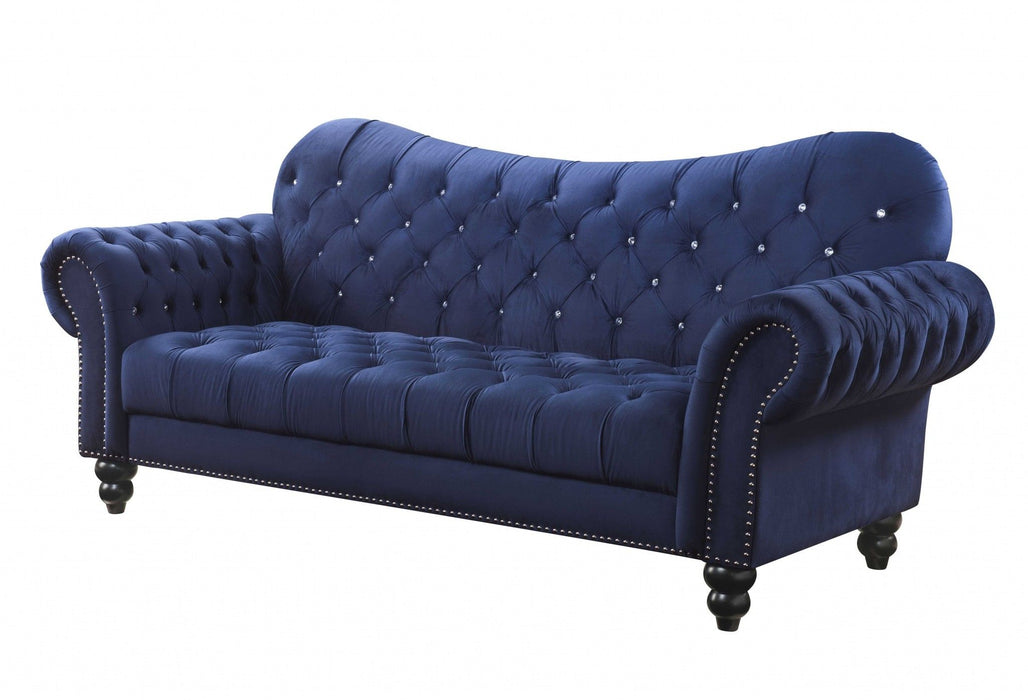 Velvet Sofa With Black Legs - Navy Blue