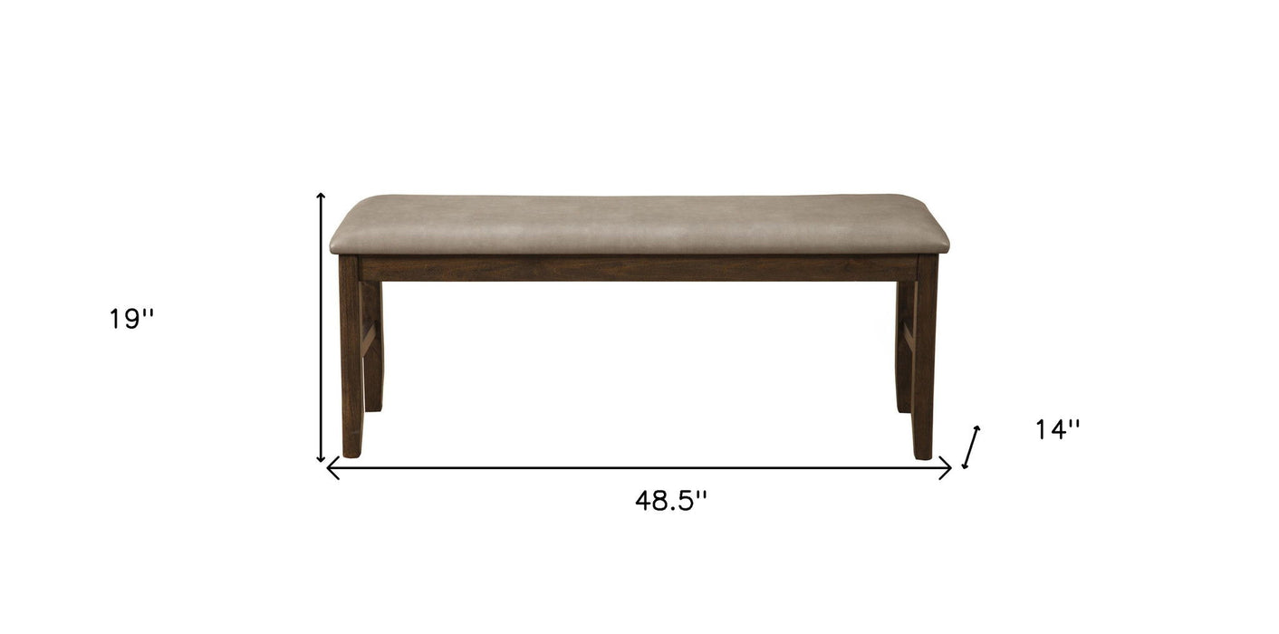 Faux Leather Distressed Upholstery Dining Bench - Tan / Dark Brown