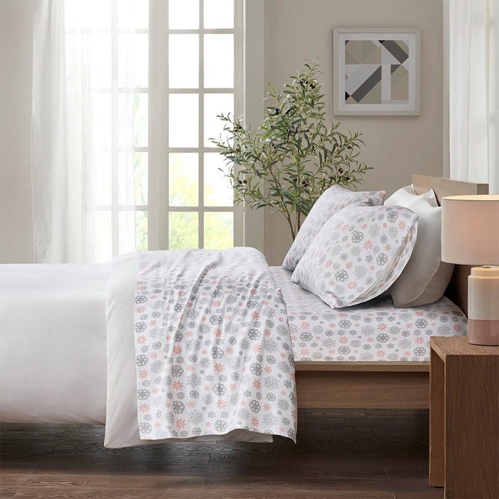 Twin Cozy Sheet Set - Pink / Gray Snowflakes