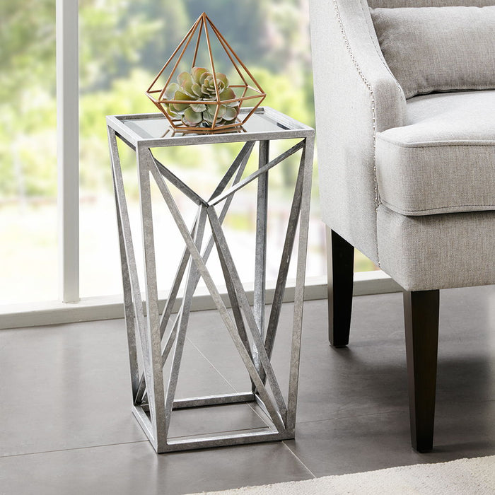 Zee - Angular Mirror Accent Table - Silver