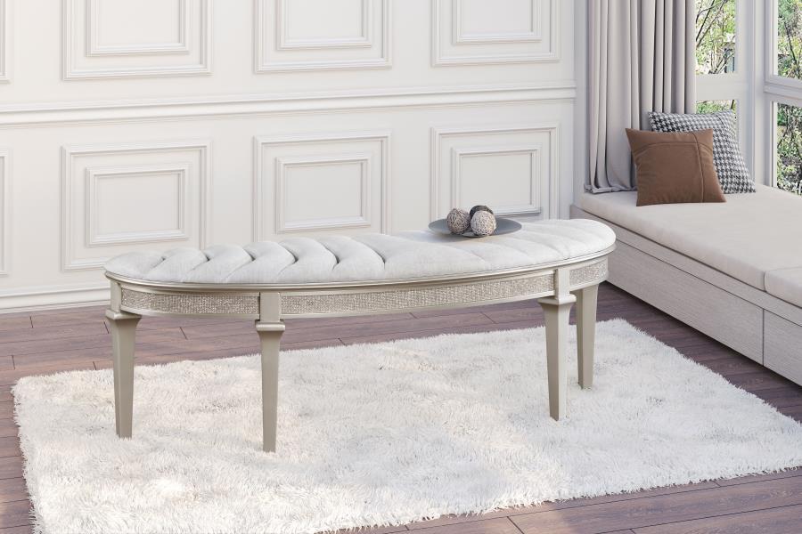 Evangeline - Upholstered Demilune Bench - Ivory And Silver Oak - Simple Home Plus