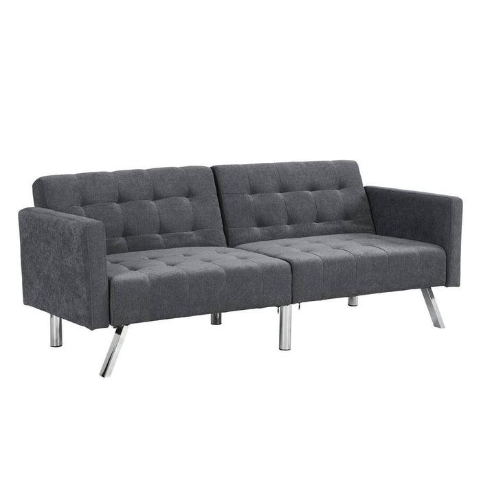 Linen Sleeper Sofa With Silver Legs - Dark Gray