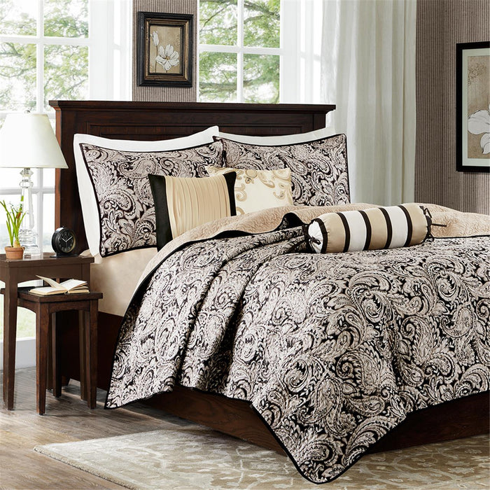 Aubrey - King 6 Piece Reversible Coverlet Set - Black