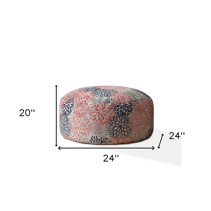 Polyester Round Floral Pouf Ottoman - Coral