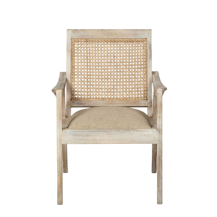 Fabric Distressed Arm Chair - Cream / Brown