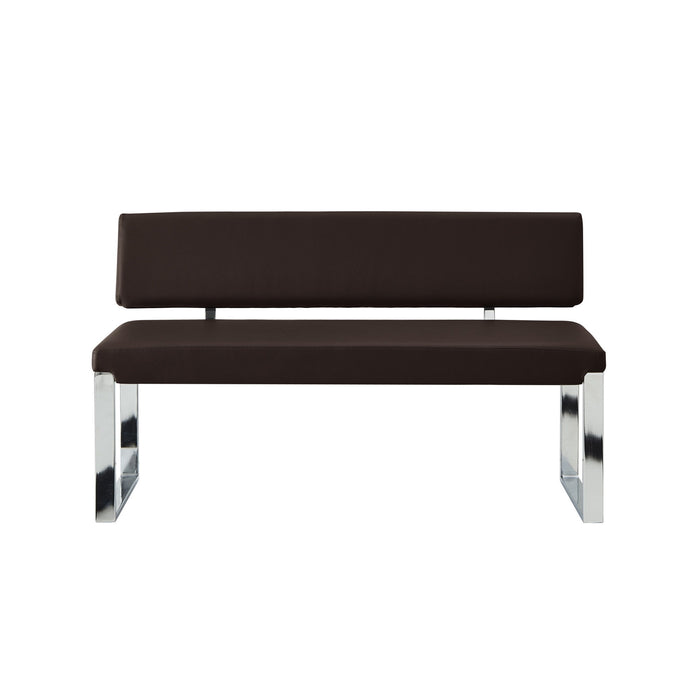 Upholstered Faux Leather Bench - Silver / Brown