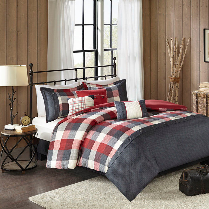 Ridge - 6 Piece Herringbone Duvet Cover Set - Red