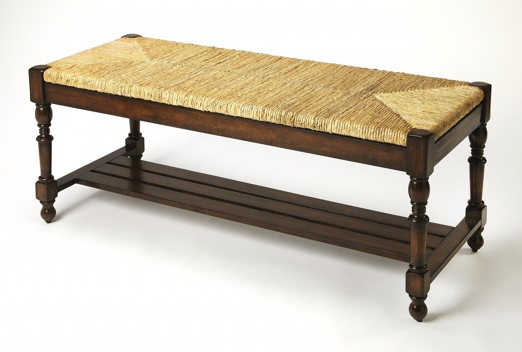 Distressed Wicker Bench - Natural / Brown