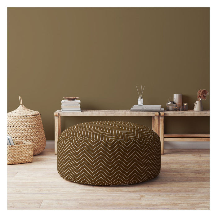 Cotton Round Chevron Pouf Ottoman - Brown