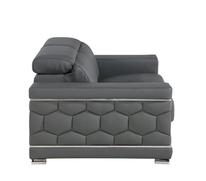 Leather Sofa With Silver Legs - Gray