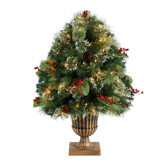 3 Ft. Evergreens in Urn with Lights / 264 Tips & 100 Lights