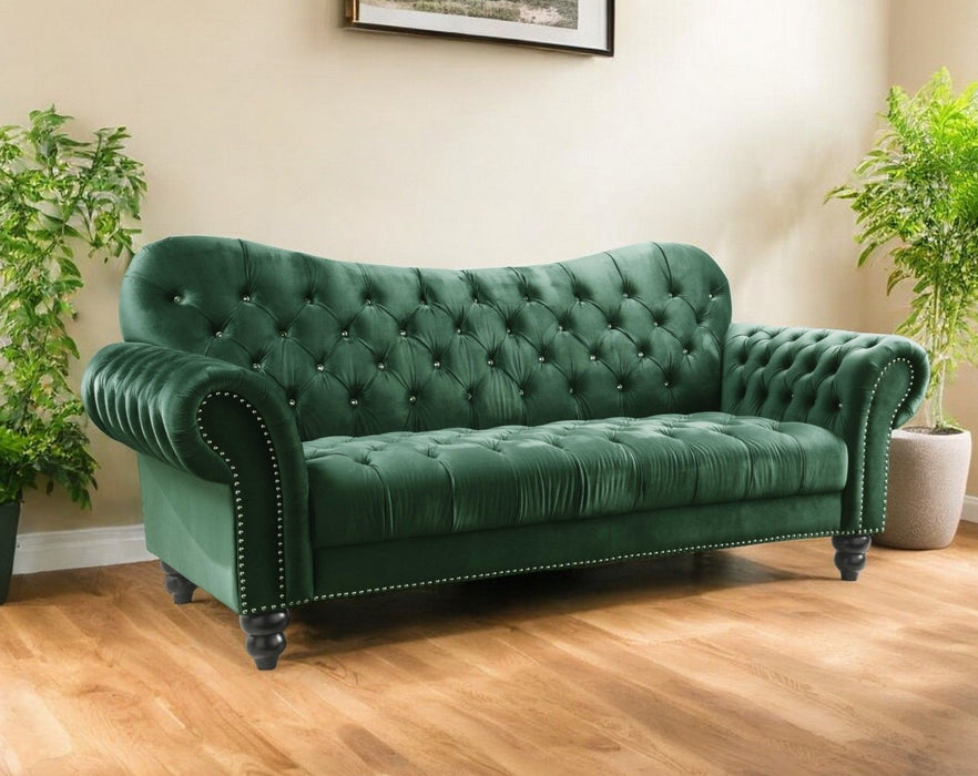 Velvet Sofa With Black Legs - Green