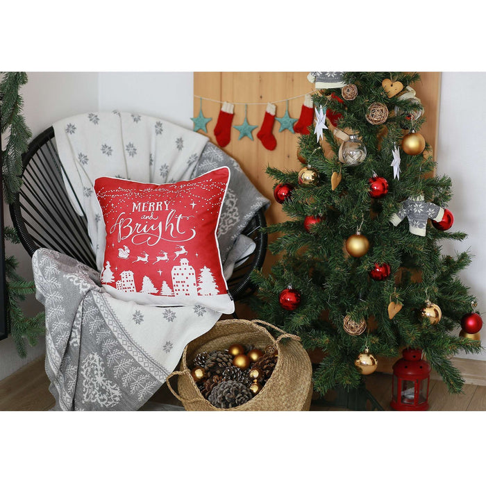 Christmas Lights And Reindeer Throw Pillow - Red