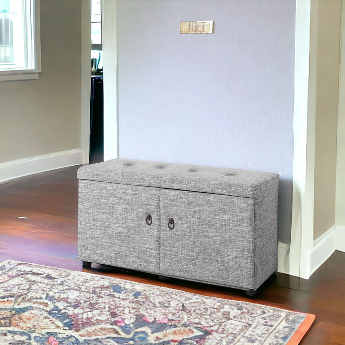 Light Linen Look Double Door Shoe Storage Bench - Gray