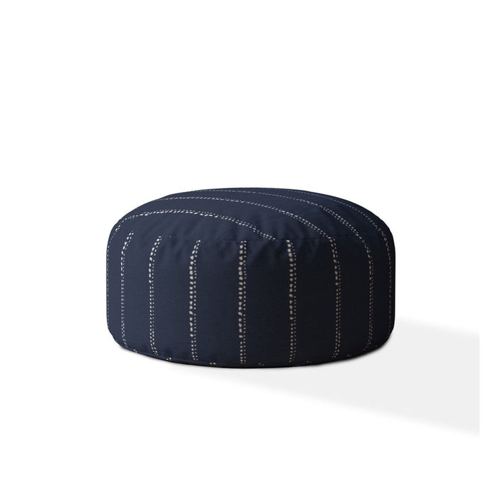 Cotton Round Striped Pouf Ottoman - Blue