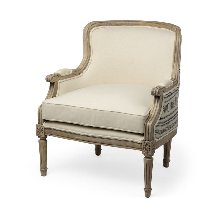 Elizabeth Fabric Seat Accent Chair With Wooden Base Detailed Back - Cream