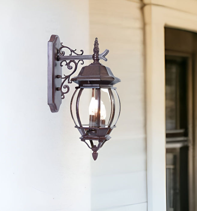 Three Light Hanging Glass Globe Wall Light - Dark Brown