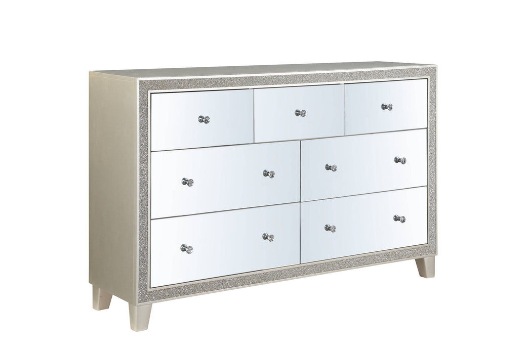 Solid Wood Mirrored Seven Drawer Triple Dresser - Champagne