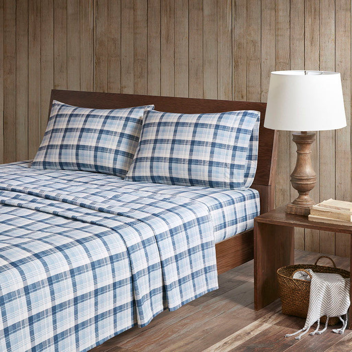 King Sheet Set Cotton - Blue Plaid