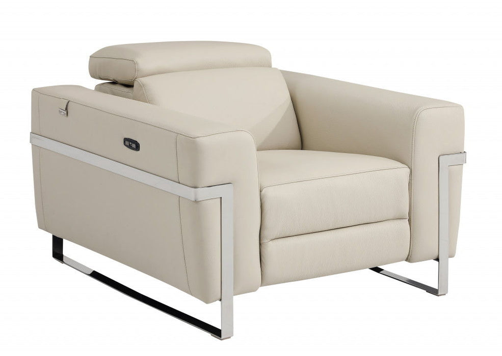 Italian Leather Power Recliner Chair - Beige