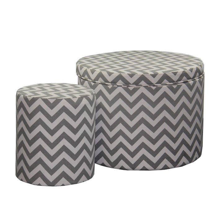 Polyester Blend Round Geometric Footstool Ottoman - Gray