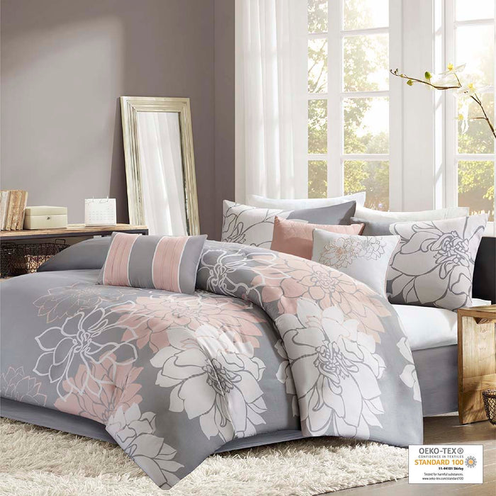 Lola - California King Comforter Set - Gray / Blush