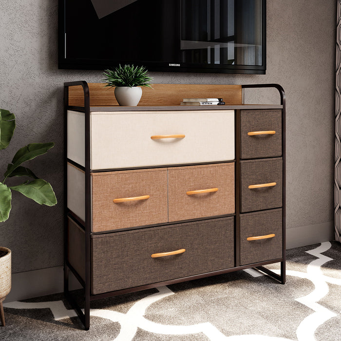 Steel And Fabric Seven Drawer Dresser - Brown