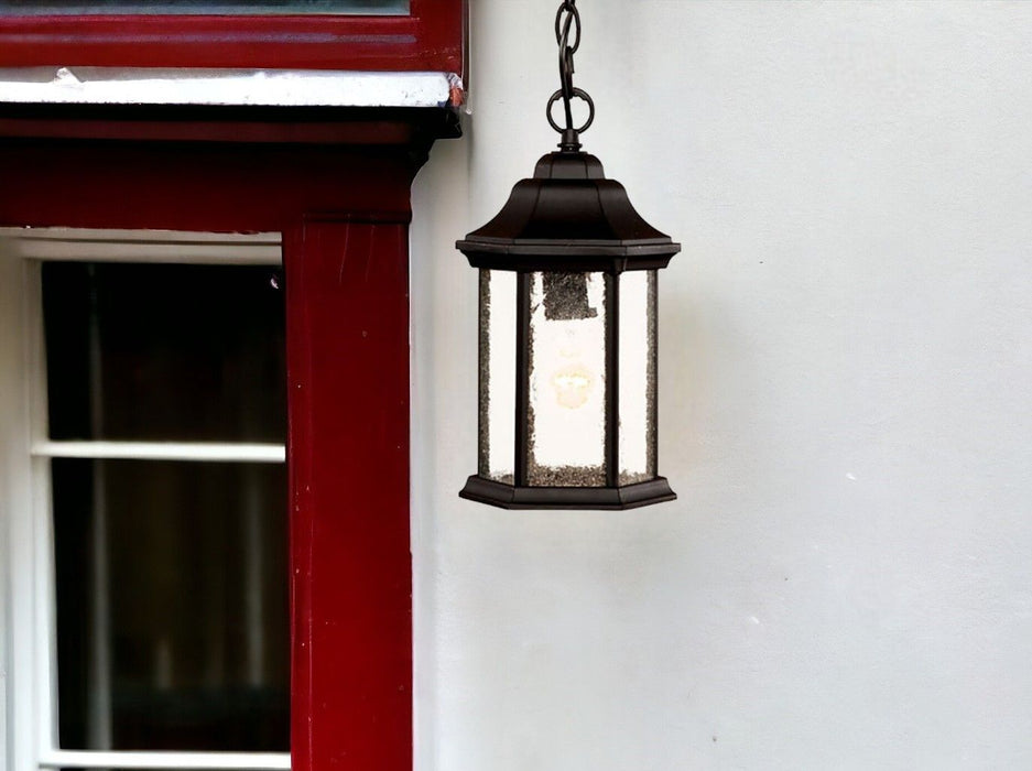 Textured Glass Lantern Hanging Light - Antique Black