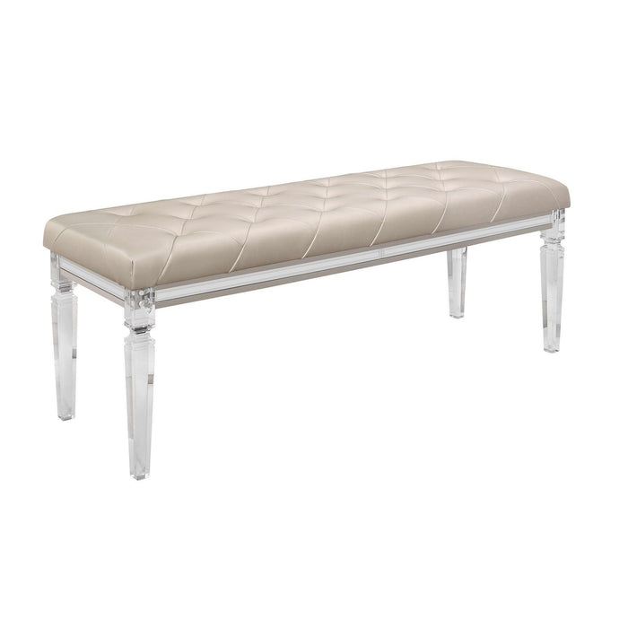 Upholstered Faux Leather Bench - Champagne / Clear