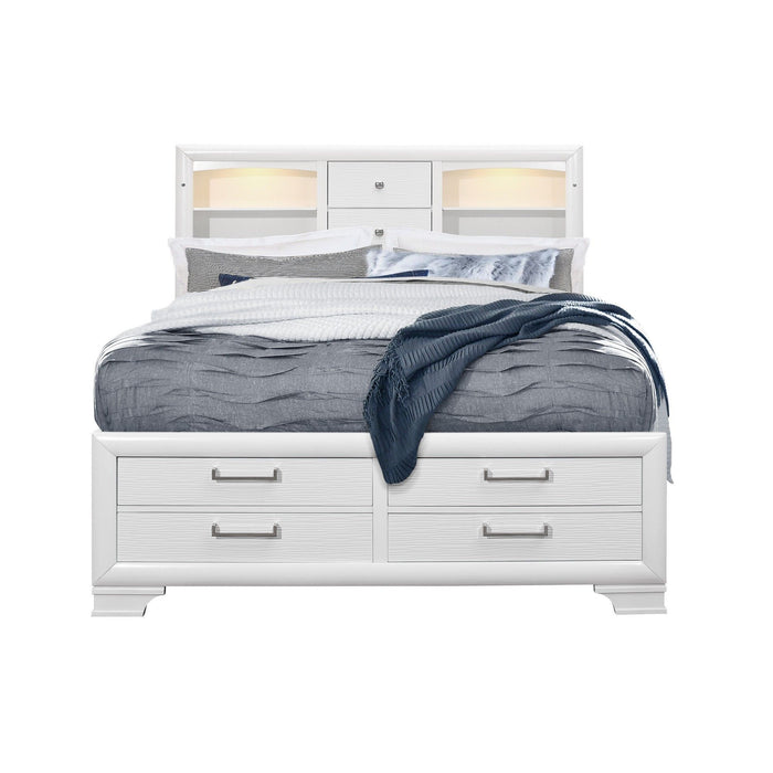 Solid Wood Queen Eight Drawers Bed - White