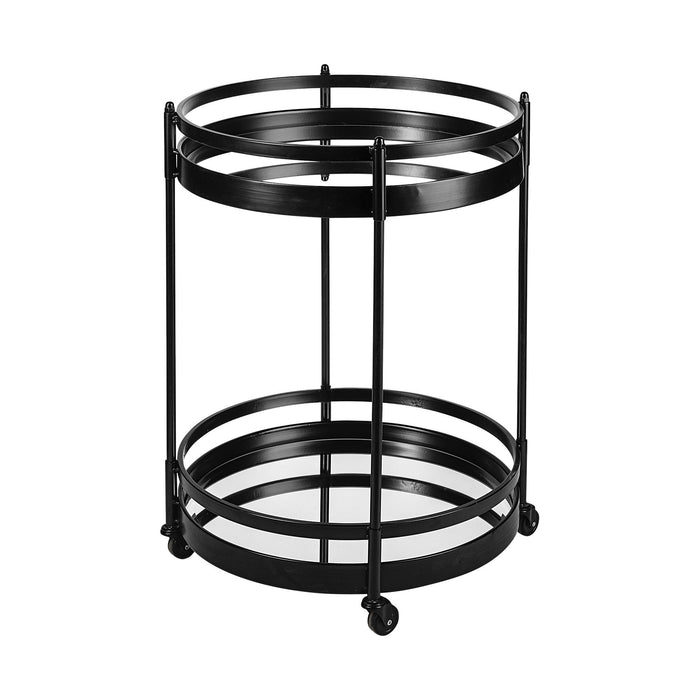 Metal With Two Mirror Glass Botton Shelves Bar Cart - Black