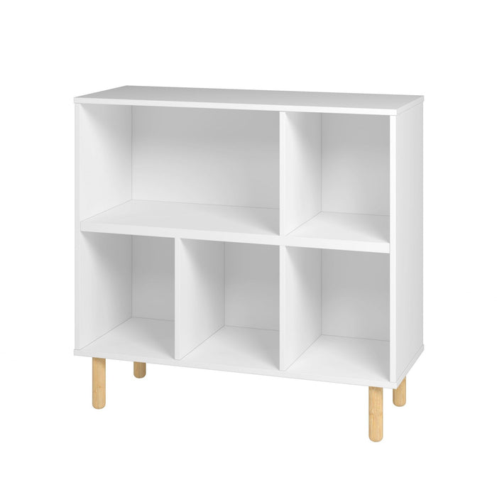 Five Shelves Freestanding Shelving Unit - White / Natural