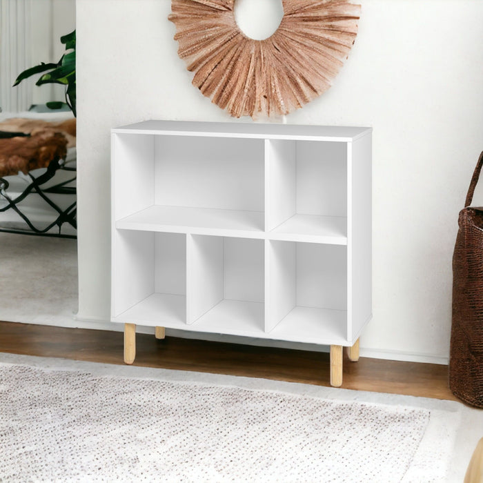 Five Shelves Freestanding Shelving Unit - White / Natural