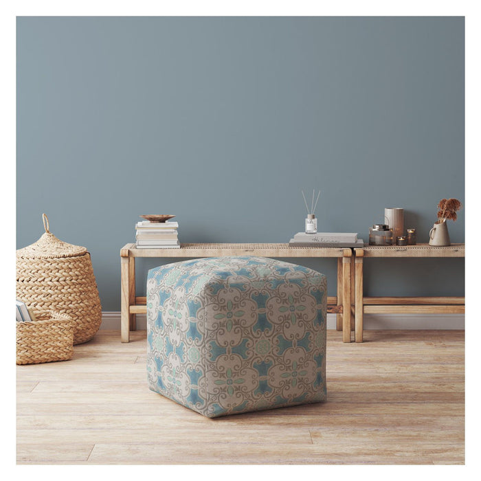 Cotton Ikat Pouf Cover - Blue