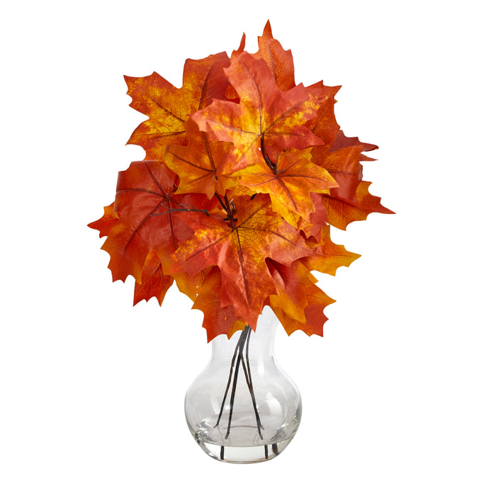 18" Autumn Maple Leaf Artificial Plant in Glass Planter