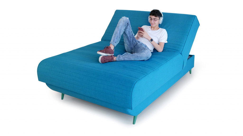 Full / Double Adjustable Upholstered 100% Polyesterno Bed With Mattress - Turquoise