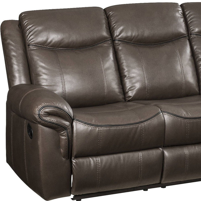 Faux Leather Reclining USB Sofa With Black Legs - Brown