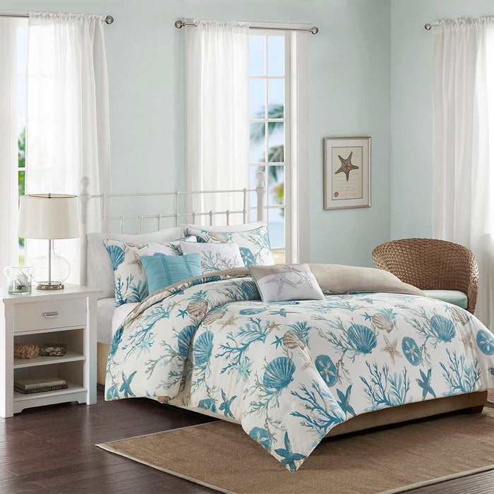 Pebble Beach - 6 Piece Cotton Sateen Duvet Cover Set - Aqua