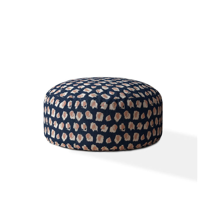 Canvas, Round Abstract Pouf Ottoman - Blue