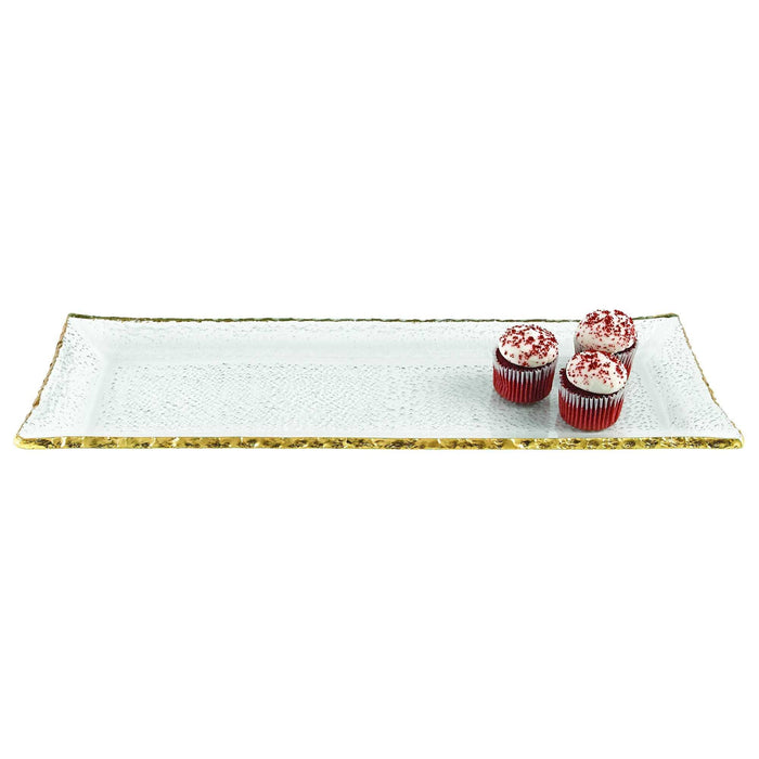 Mouth Blown Rectangular Serving Platter Or Tray - Edge Gold Leaf