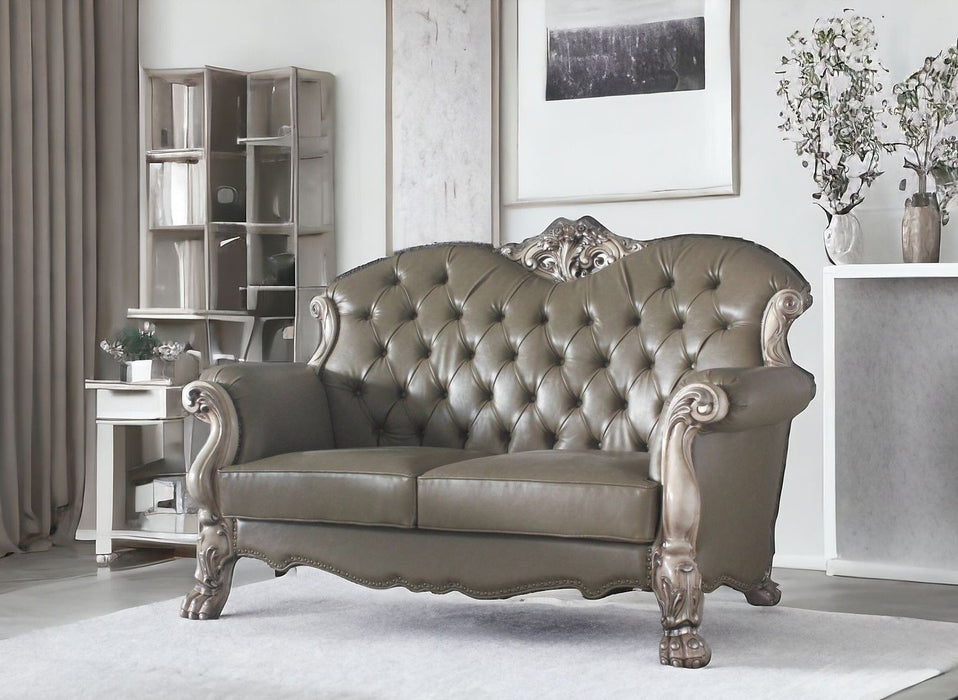 Faux Leather Loveseat And Toss Pillows - Bone