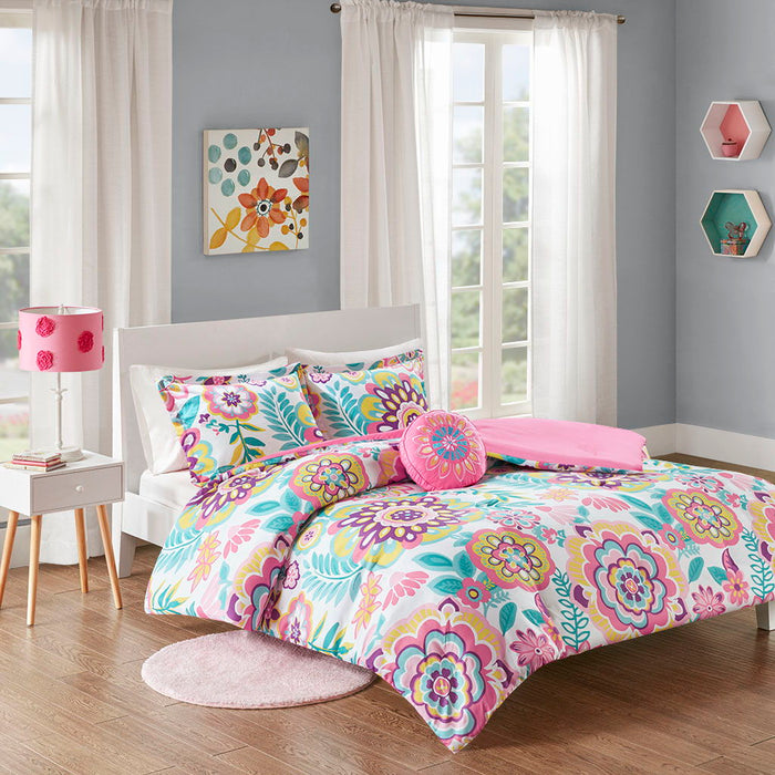 Camille - Floral Comforter Set - Pink