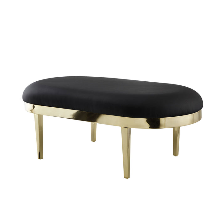 Upholstered Faux Leather Bench - Black / Gold