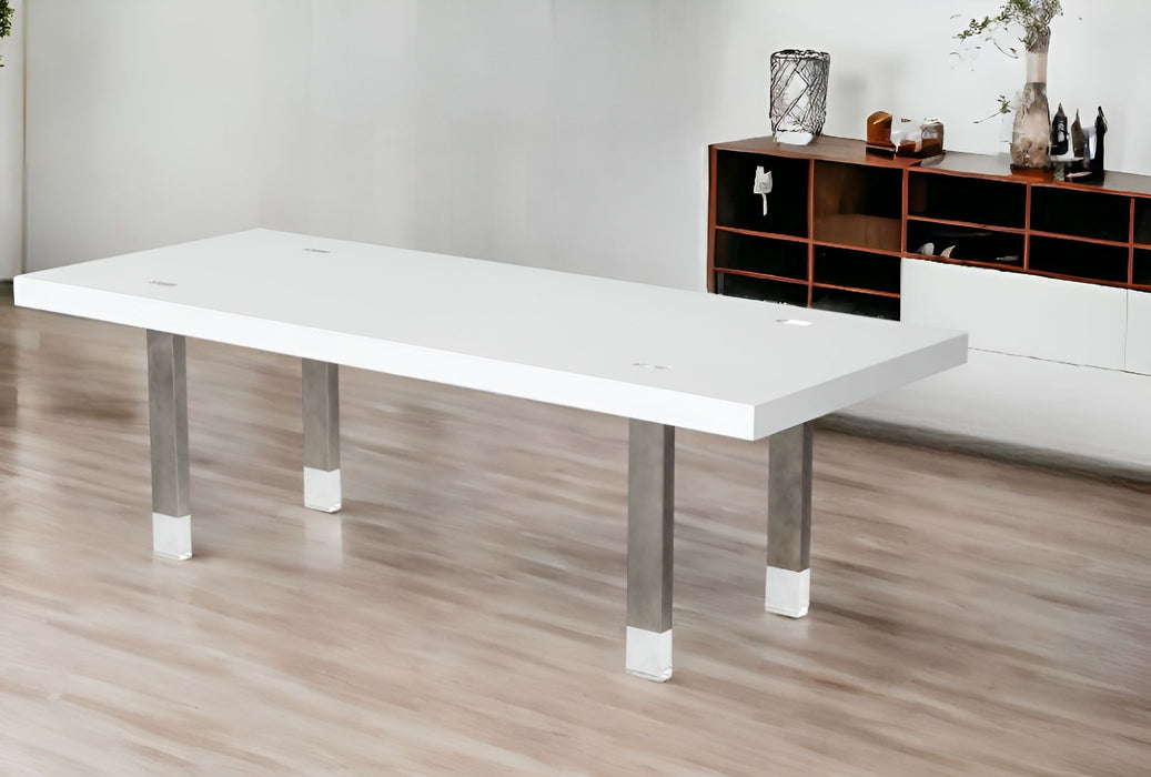 Metal Rectangular And Stainless Steel Dining Table - White / Gun