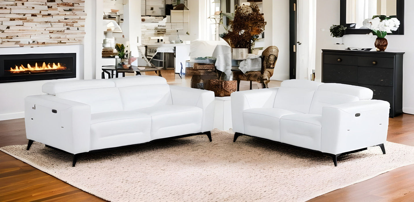 2 Piece Italian Leather Indoor Seating Set Five Person - White